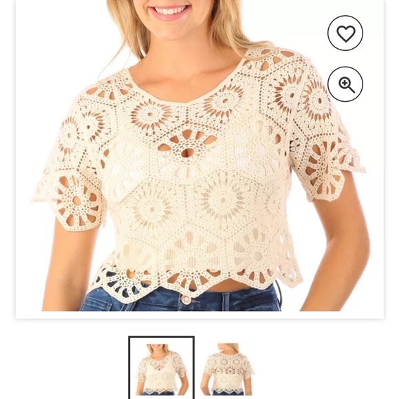 Rebellion Tops - NWT REBELLION Juniors Solid Hexagon Floral Crochet Short Sleeve Top Size L